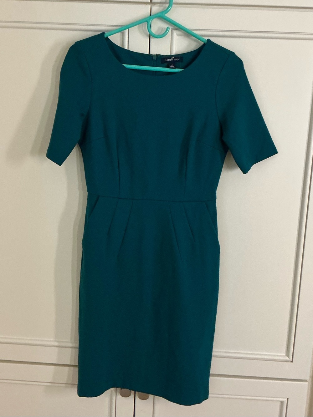 Teal Sheath Dress with Short Sleeves-Lands End